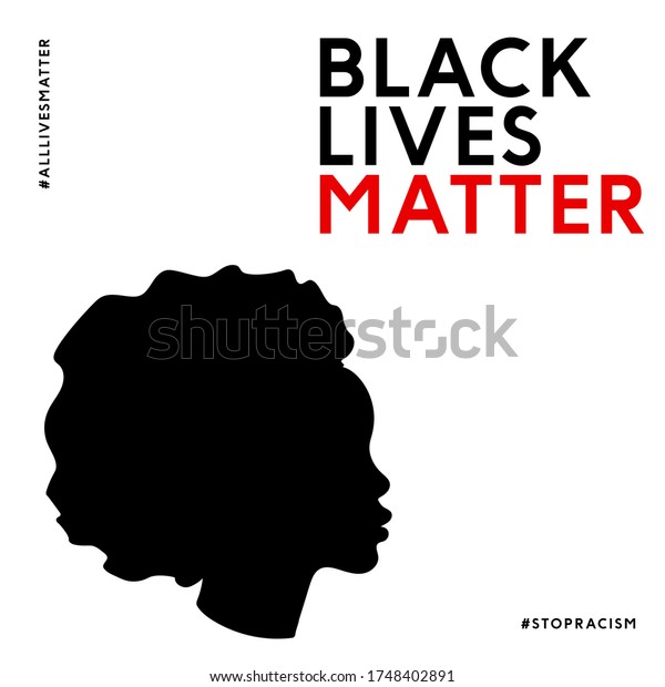黒人の命 というテキストを含むベクターイラスト 黒い女性のシルエットとアメリカ合衆国の国旗 人種差別のポスターはやめなさい のベクター画像素材 ロイヤリティフリー