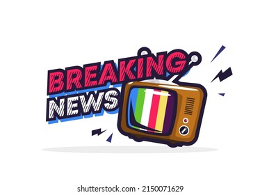 ilustración vectorial del texto de noticias de última hora con un TV en forma de pegatina para el icono de noticias de última hora