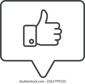 Vector illustration of text bubble with a hand with a raised thumb. Positive comments. Likes on social networks.