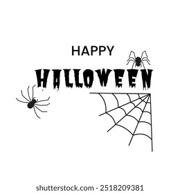 Vector illustration of text with cobweb and spiders for Halloween. Holiday background. Illustration for posters, cards, flyers and invitations.