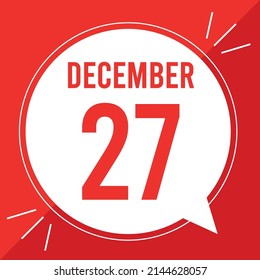 Ilustración vectorial con texto: 27 de diciembre. Texto rojo sobre fondo blanco y rojo.