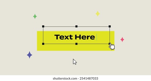 Vector illustration of a text editor with cursor , arrows , stars 