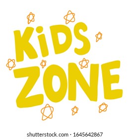 
vector illustration text in English on a white background children's zone, games, child