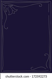 vector illustration of a text frame with floral motifs on dark blue background; copy space