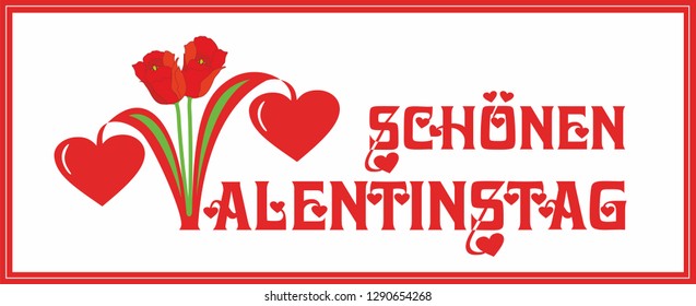 Vector illustration with text in German, Schönen Valentinstag means Happy Valentine.