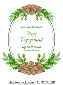 Vector illustration text of happy engagement with ornate of floral frame hand drawn