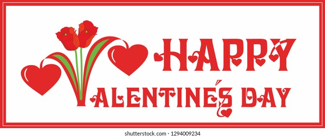Vector illustration with text Happy Valentines Day.