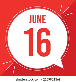 A vector illustration with text: June 16 st day. White Balloon on a red backgound.