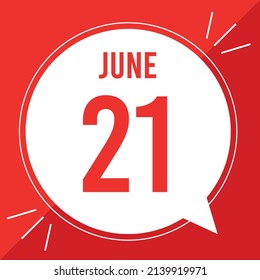 Eine Vektorgrafik mit Text: Juni 21. Tag. Weißer Ballon auf rotem Hintergrund.