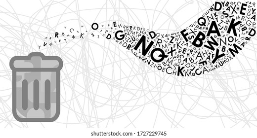 vector illustration of text letters and dustbin for mistakes in grammar and failed writing experience