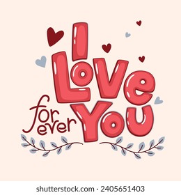 Vector illustration with text I Love you on a pink background. Greeting cards, banner for Valentine's Day.