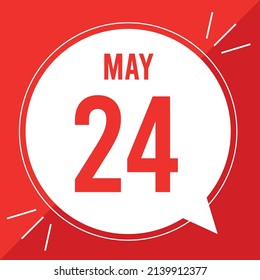 A vector illustration with text: May 24 st day. White Balloon on a red backgound.