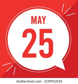 A vector illustration with text: May 25 st day. White Balloon on a red backgound.