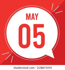 A vector illustration with text: May 5 st day. White balloon on a red backgound.