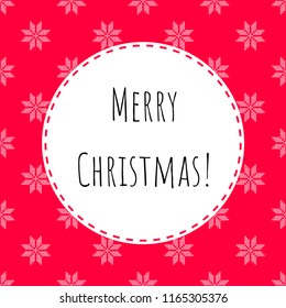 Vector illustration with text "Merry Christmas" and red background with white cross stitched snowflakes