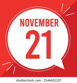 A vector illustration with text: November 21 st day. Red text on a white and red background.