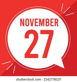 A vector illustration with text: November 27 st day. White text color on a green background.
