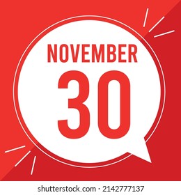 Ilustración vectorial con texto: 30 de noviembre. Color del texto blanco sobre un fondo verde.
