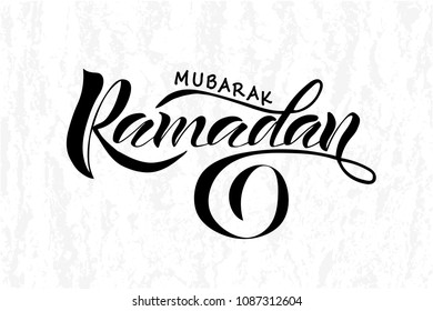 Vector Illustration of text Ramadan Mubarak for postcards. Ramadan Mubarak badge, tag and icon. Template for postcards, invitation, banner, poster. Lettering, calligraphy of Ramadan Kareem text. EPS10