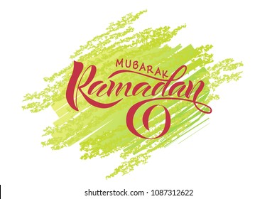 Vector Illustration of text Ramadan Mubarak for postcards. Ramadan Mubarak badge, tag and icon. Template for postcards, invitation, banner, poster. Lettering, calligraphy of Ramadan Kareem text. EPS10