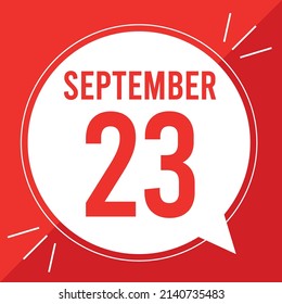 Eine Vektorgrafik mit Text: 23. September. roter Text auf weißem und rotem Hintergrund.