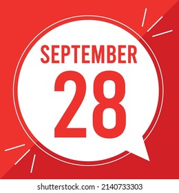 Eine Vektorgrafik mit Text: 28. September. roter Text auf weißem und rotem Hintergrund.