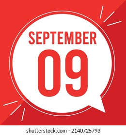 Eine Vektorgrafik mit Text: 9. September. roter Text auf weißem und rotem Hintergrund.