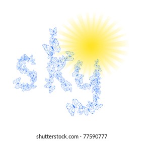 Vector illustration of text sky with sun