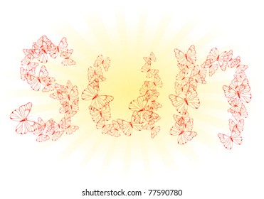 Vector illustration of text sun made of butterflies