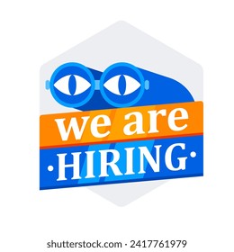 Vector illustration and text We are hiring in cartoon flat style.