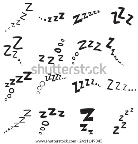 vector illustration text "zzz". doodle. sleep. sleepy. yawn. snore. black isolation white background
