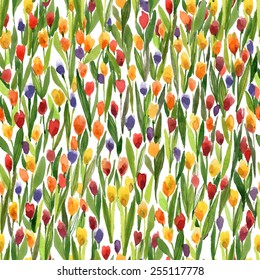  Vector illustration for textile and different occasions. Cute summer and spring background. Floral pattern with watercolor flowers on the white background. Isolated colorful tulips