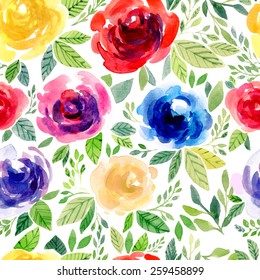 Vector illustration for textile and different occasions. Cute summer and spring background. Floral pattern with watercolor flowers on the white background.