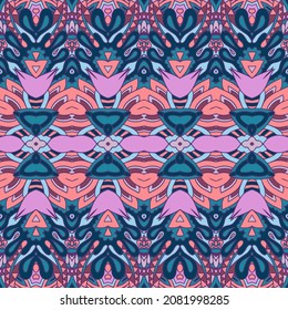 Vector illustration. Textile fabric ikat ornamental design. Geometric print. Abstract decorative vector seamless pattern