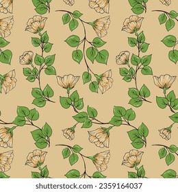 Vector illustration textile pattern with orange flowers on orange background