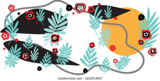 Vector illustration of texture background. Botanical design ideas for web,  background print, greeting card, print on t-shirts and cloth.Floral design