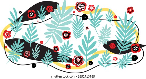 Vector illustration of texture background. Botanical design ideas for web,  background print, greeting card, print on t-shirts and cloth.Floral design