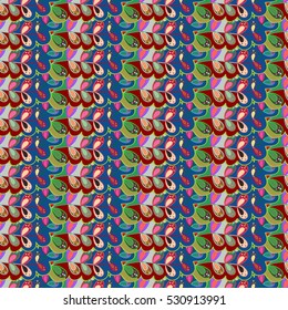 vector illustration texture. Cartoon hand-drawn doodles.Seamless pattern. Colorful detailed, with lots of objects vector background. Leaves.
