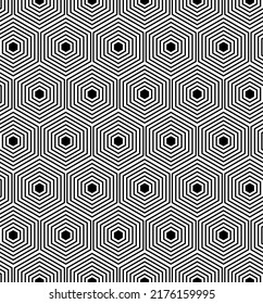 Ilustración vectorial. La textura del hexágono de contorno. Patrón geométrico sin soldadura en blanco y negro. Fondo abstracto mosaico. Textura de polígono extensible exagerada.