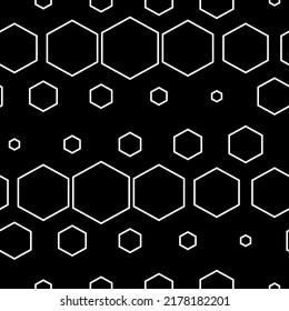 Vector illustration. The texture of the contour hexagon. Black and white geometric seamless pattern. Mosaic abstract background. Hexagonal repeating geometric polygon texture.