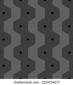 Vector illustration. The texture of the contour hexagon. Black and white, grey geometric seamless pattern. Mosaic abstract background. Hexagonal repeating geometric polygon texture.