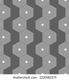 Ilustración vectorial. La textura del hexágono de contorno. Patrón geométrico sin costuras en blanco y negro, gris. Fondo abstracto mosaico. Textura de polígono extensible exagerada.