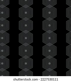 Ilustración vectorial. La textura del hexágono de contorno.  Patrón geométrico sin soldadura gris, negro y blanco. Fondo abstracto mosaico. Textura de polígono extensible exagerada.