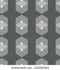 Vector illustration. The texture of the contour hexagon. Grey, black and white geometric seamless pattern. Mosaic abstract background. Hexagonal repeating geometric polygon texture.