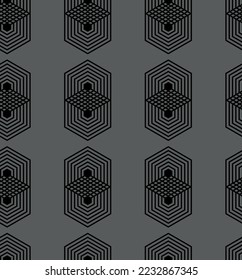Vector illustration. The texture of the contour hexagon. Grey, black and white geometric seamless pattern. Mosaic abstract background. Hexagonal repeating geometric polygon texture.
