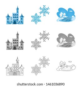 Vector illustration of texture and frozen icon. Set of texture and transparent stock symbol for web.