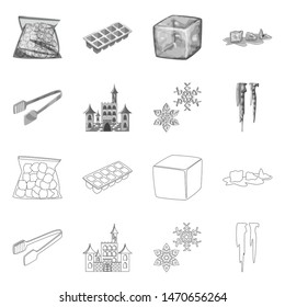 Vector illustration of texture and frozen icon. Set of texture and transparent stock symbol for web.