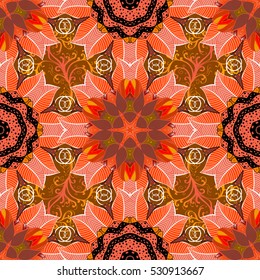 vector illustration texture. Mandala. Petal. Orange. Brown.