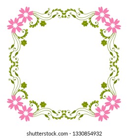 Vector illustration texture pink flower frames blooms with greeting card hand drawn