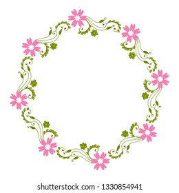 Vector illustration texture pink flower frames blooms with greeting card hand drawn